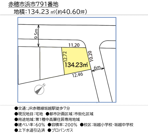 赤穂市浜市791番地 地積134.23㎡（約40.60坪）の拡大図